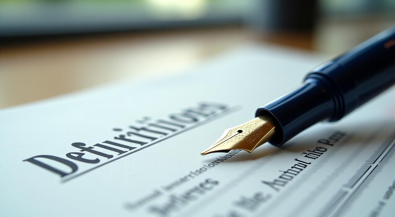 Close up of a fountain pen moving across a detailed legal contract on high-quality paper