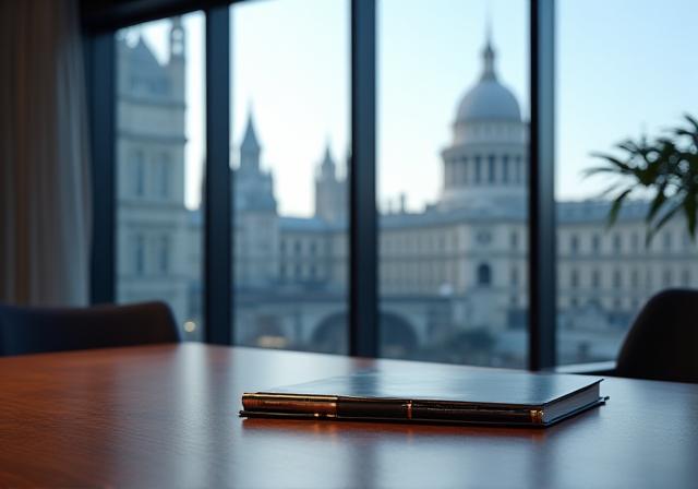 Professional legal office in London with a view of modern architecture